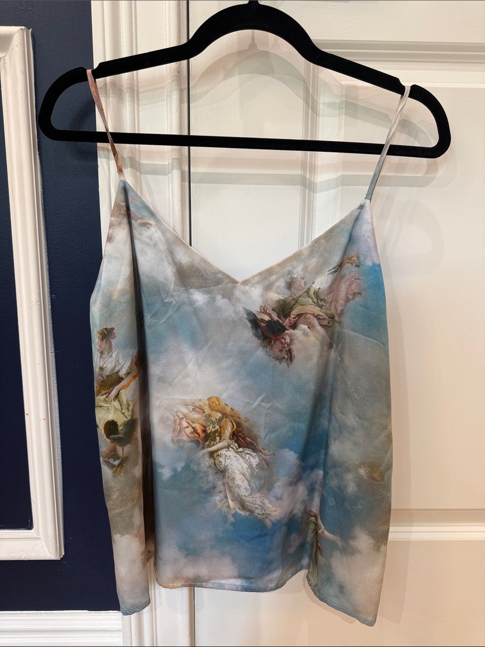 L'AGENCE Blue Silk Cami with Angel Motif